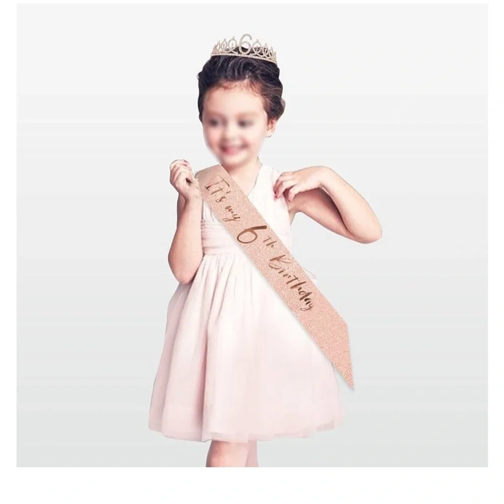 Rose Gold 6th Birthday Tiara and Sash Set